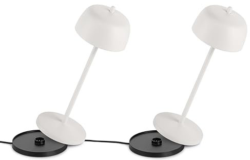 Theta 2x Dimmbare LED Akku Tischlampe - Kabellose Aufladbar Tischleuche im Italienischem Design, Indoor & Outdoor IP65, 2700-4000K, 9-24 Std. Designed by Zafferano LVL (Weiß)