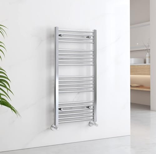 EMKE Chrome Towel Rail Radiator for Bathrooms, 1000 x 500mm Modern Straight Versatile Wall/Floor Mounted Heated Bathroom Radiator