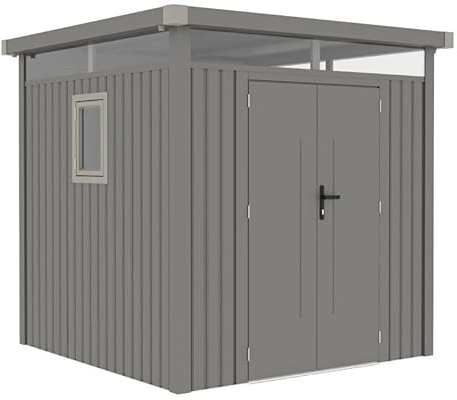 Rockford Lagos 100 gartenhaus Metall - Gerätehaus mit Doppeltür und Polycarbonat-Fenster - 230x230x222cm - Geräteschuppen, Gartenhütte, Metallgerätehaus, Fahrradgarage - Grau