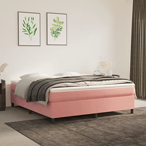 LAPOOH Boxspringbett mit Matratze Rosa 180x200 cm Samt, Bett, Bettrahmen, Gästebett, Bed Frame, Jugendbett, Jugendzimmer Komplett Set