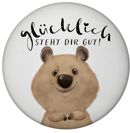 Quokka Magnet rund rund mit Spruch Glücklich Steht dir gut Freunde der Wildtiere Gute Laune Bringer Pausbacken