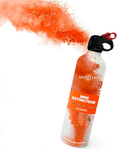 SPARKLERS CLUB Mini Extincteur Poudre Holi avec 150gr de Poudre Holi - idéal pour vos événements, petits et grands, fêtes Holi, festivals, Gender Reveal / Baby Shower, anniversaires, mariages (Orange)