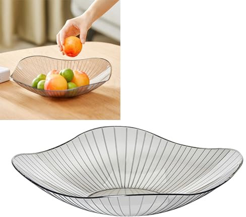 RXMORI Transparent Grey Fruit Plate, Fruit Bowl, Decorative Bowl, Large Plastic Serving Bowl Hand Made Candy Snack Bowl for Living Room Restaurant Party