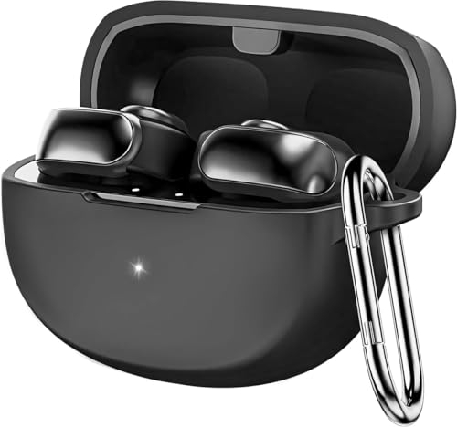 Qoosea Silikon Hülle für Bose Ultra Open Ear Earbuds Schutzhülle, Stoßfeste Silikon Case Schutzhülle [Front-LED Sichtbar] Kompatibel mit Bose Ultra Open Ear Earbuds 2024, Schwarz