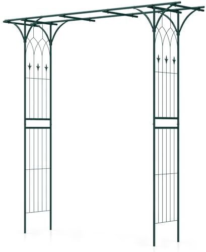 COSTWAY Rosenbogen Metall, Gartenbogen für Kletterpflanzen, Torbogen Garten, Rosengitter Rankhilfe, Rankgitter Rosenspalier, Rankbogen für Hinterhof Veranda Hochzeit Partys (205x52x205cm,Grün)