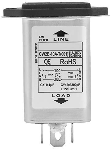 TICFOX Filtro di potenza EMI monofase, 125/250v CW2B-10A-T(001) Filtro di rete EMI con base fusibile 2 in 1 fusibile singolo per dispositivi di misurazione di precisione, automazione degli edifici