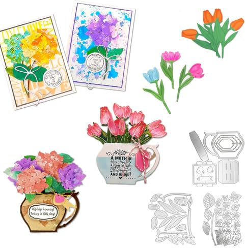 Alinacutle Hydrangea Tulip Flower&Vase Set Metal Cutting Die Cut for Gift Paper Craft Handmade Card Making DIY Greeting Cards Scrapbooking Album Art