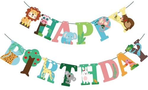 DazzJoy Happy Birthday Girlande Tiere - Dschungel Safari Deko, Kindergeburtstag, Junge, Waldtiere, Party Animals
