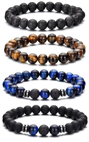 MOROTOLE Armband Herren, 8 mm Tigerauge Lavastein Armbänder für Herren Set Naturstein Perlenarmband Männer Schmuck Geschenke