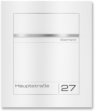 Metzler moderner Unterputz Briefkasten in RAL 9016 Verkehrsweiß | Einbaubriefkasten | personalisierte Gravur | Pulverbeschichteter Stahl | Edelstahl-Namensschild | wetterfest | Größe: 42x49x14,6 cm