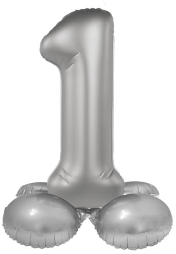 Folat 10591 Luftballon Silber Stehender Folienballon Zahl 1-Moonlight Silver-Satin Gloss-41 cm-Party Deko Ballon für Kinder Geburtstag Jubiläum, kein Helium erforderlich, 41 cm