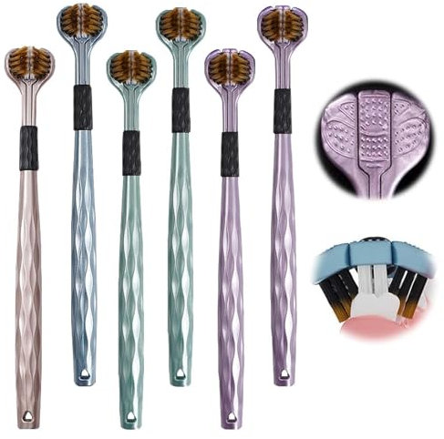 VIDSTW 6 Stück 3-Sided Zahnbürste Weich 2024 Neuest Mit Komfortgriff Dreikopfzahnbürste Zungenschaber Reisezahnbürste Kinder (Farbe Zufällig)