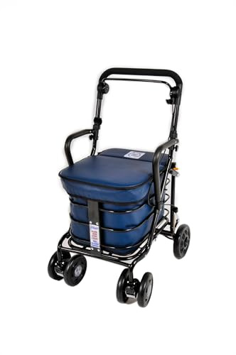 Prestige Walk and Rest Shopping Trolley with Seat & Armrest/Walking frame/Seated Mobility Trolley/Stroller/Walking Trolley (FULLY ASSEMBLED in UK READY TO USE!) BLACK EDITION (Navy)