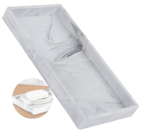 Bathroom Vanity Cosmetics Marble Tray, Jewelry Ring Dish Tray, Rectangular PlateHolder for Perfume Fabric Candles Soap Towels Plant Bathroom Accessories