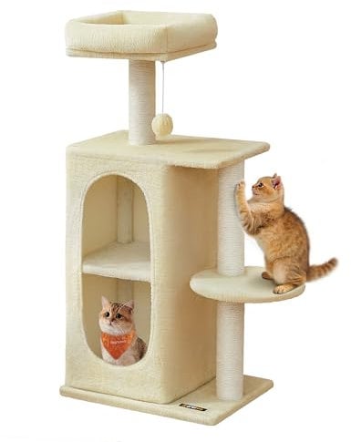Feandrea Árbol para Gatos con 2 Cuevas, Rascador, para Casas con Varios Gatos, Gatitos, Beige Arena PCT005Y01