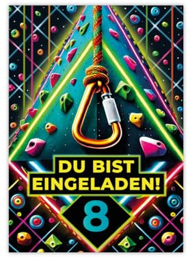 12 Einladungskarten zum 8. Kindergeburtstag Mädchen Jungen Klettern Kletterpark coole bunte Einladungen achte Geburtstag