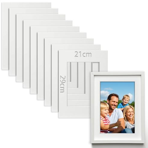 TXXATX 10 Stück Passepartout 21x29.7 cm, Innengröße 14x19 cm Weiß | Passpartout 1,5 mm Stark, Passpartu Karton, für Fotos, Bilder, Kunstdrucken