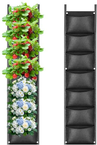 ACTOYS Jardin Vertical Pared Bolsas, 7 Bolsillo Bolsa Plantas, 2PCS Jardinera para Colgar en el Balcon, Bolsas de Cultivo de Plantas para Jardines Decoración del Hogar Exterior Interior