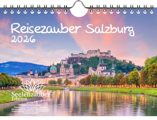 Reisezauber Salzburg DIN A5 Kalender für 2026 Österreich Urlaub - Geschenkset Inhalt: 1x Kalender 1x Weihnachtsanhänger 1x Grußanhänger (gesamt 3 Teile)