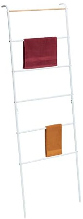 Relaxdays Toallero Escalera, 6 Barras, Toallas y Ropa, 160,5x55,5x10 cm, Metal, Portatoallas Industrial, Baño, Blanco, 90% Acero 10% Hierro