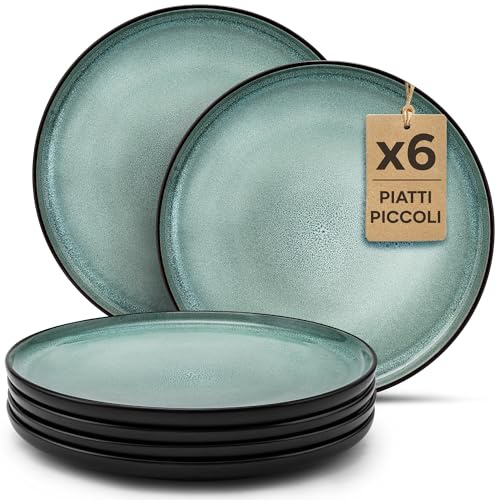 Twinzee Vajillas Completas 6 Personas de Gres Sage Resistente - 6 Platos Pequeños estilo Riviera - Apta microondas
