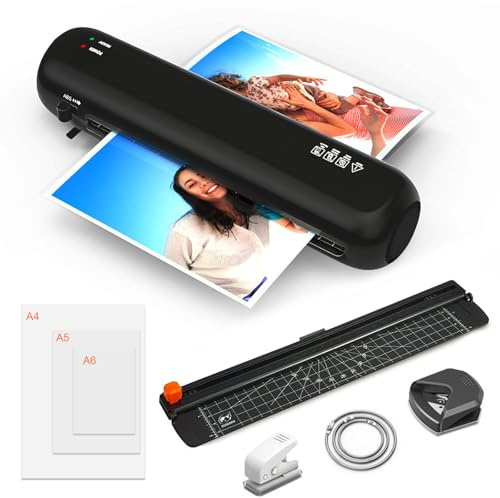 A4 Laminator Machine, 9 inch Thermal and Cold Laminators with 15 Laminating Pouches, Portable Laminator No Bubble for Home/Office/School use (Black)
