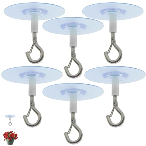 WORUIB 6Pcs Adhesive Ceiling Hook, Self Adhesive Ceiling Hooks for Hanging Plants, Heavy Duty Self Stick Ceiling Hooks, No Drilling Required for Office, Home, Party Decorations