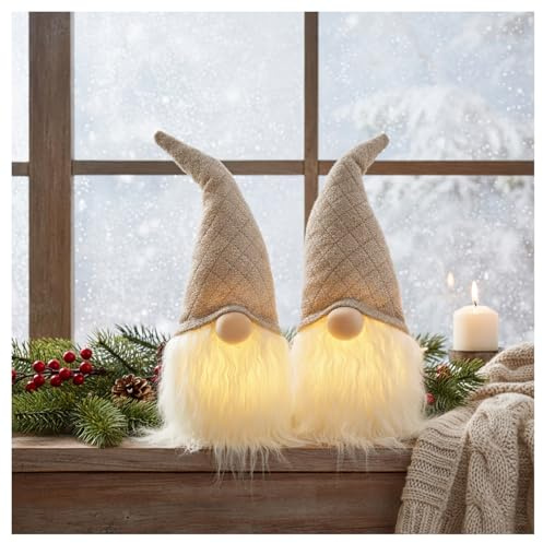 com-four® 2X Premium Weihnachts-Wichtel mit LED als Weihnachtsdeko | skandinavischer Zwerg mit warmweißem LED-Licht - beleuchteter Deko-Gnom - Kobold [Auswahl variiert]