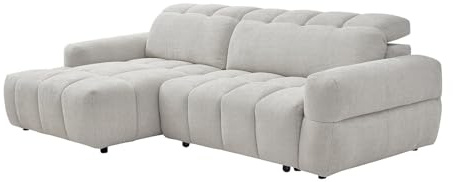 Vente-unique-Ecksofa Links Relax mit elektrisch verschiebbarer Sitzfläche – Stoff Beige – CARIALA