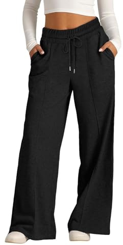 Jogginghose Damen High Waist Baumwolle Sportshose Baggy Weites Bein Joggpants Lässige Locker Sweatpants mit Taschen Kordelzug Gummizug Sport Hose Hautfreundlich Bequem Track Pants Traininghose