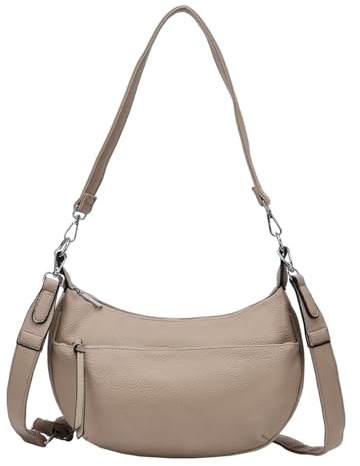 ITALYSHOP24 DAMEN TASCHE MOON Bag Crossbody Runde Schultertasche Hobo Bag Taschenanhänger Umhängetasche Shopper Crossover Handtasche Halbmond Leder Optik Reise