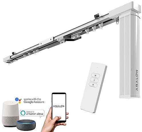 ABALON Elektrische Gardinenschiene, WLAN-Motor (4 Meter, Grau) | WLAN-Motor kompatibel mit Alexa, Google Home und der Tuya Smart App, Inklusive Fernbedienung, Wand- oder Deckenmontage