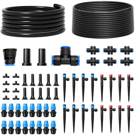 LIWEGHT 230FT Drip Irrigation System, Automatic Garden Watering Kit with Quick-Connect 1/4 & 1/2 Fast-Lock Tubing, Adjustable Nozzles & Sprinklers for Garden, Greenhouse, Flower Bed, Patio, Lawn