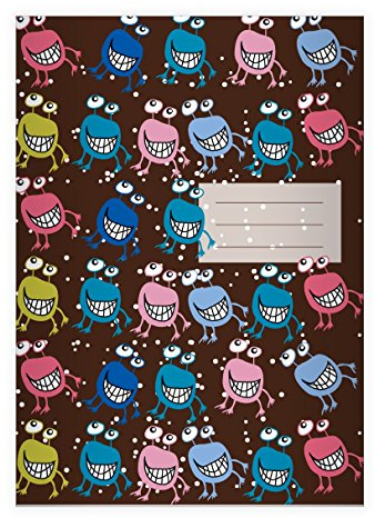 Kartenkaufrausch 16 Lustige Monster DIN A4 Schulhefte, Schreibhefte mit kunterbunten Aliens, bunt Lineatur 27 (liniertes Heft)