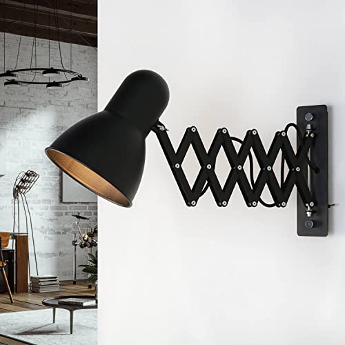 Wandlampe Innen Metall Schwarz Büro Wohnzimmer H:24 cm E27 verstellbar Retro ausziehbare Wandleuchte Schlafzimmer HARMONY