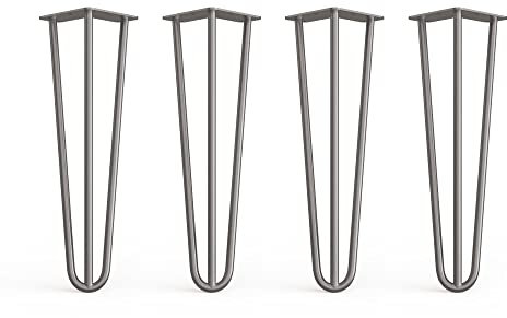 DT IRONCRAFT Lot de 4 pieds en épingle à cheveux avec 3 tiges de 12 mm Revêtement transparent Très résistant pour banc, tabouret, siège et table de chevet Avec pieds de protection et vis 40 cm