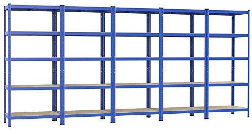 Yaheetech 5 x étagère Charge Lourde 180 x 90 x 40 cm Meuble de Rangement Résistant Clipsable Capacité de 875 kg en Acier MDF E1