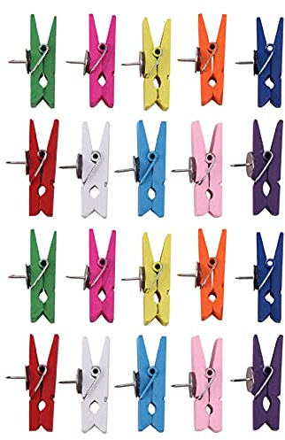 Iyalezirk Push Pins med TräKläMmor KnappnåLar HäFtstift, Kreativa PapperskläMmor med NåLar för Korktavlor Anteckningar Foton VäGg och Hantverk för Kontor Hem Skolor AnväNd FlerfäRgad 20St