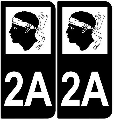 2 Aufkleber für Nummernschild, 2 A, Korsika, schwarz, abgerundete Ecken