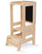 MEOWBABY Torre de Aprendizaje con una Pizarra Montessori Ayudante de Cocina para Niños Taburete de Madera Taburete Asistente de Cocina Estantes Ajustables, Natural