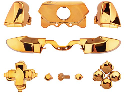 eXtremeRate Tasti Pulsanti Ricambio per Xbox One Standard (Model 1697),Trigger LB RB LT RT Bumper Grilletti D-Pad Pulsante Start Back SYNC per Xbox One Elite V1 Controller (Model 1698)-Oro Cromo
