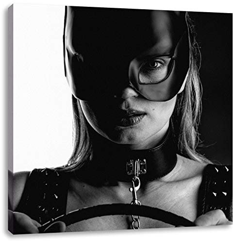 Pixxprint Sexy Frau mit Halsband und Hasenmaske, Monochrome, Größe: 60x60 cm, Leinwandbild Quadratisch, Wandbild, Kunstdruck, fertig bespannt