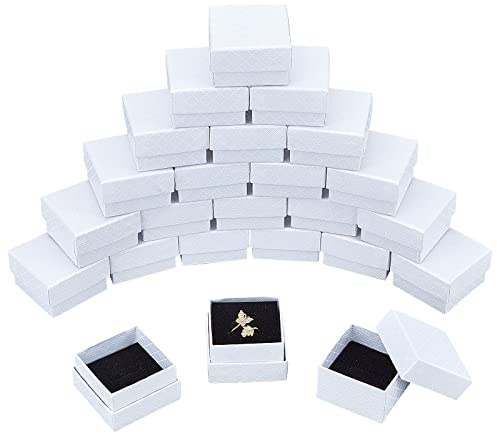 NBEADS 24 Stück Karton Schmuckschatullen, 5.1x5.1x3.3cm Weiße Quadratische Geschenkbox Mit Schwarzem Schwamm Für Schmuckgeschenkverpackungen