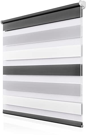 Doppelrollo Klemmfix ohne Bohren 60x150cm(BxH), Rollos für Fenster ohne Bohren Weiß-Grau-Anthrazit, Duo Rollo Klemmrollo, Lichtdurchlässig & Sichtschutz,Fenster Rollos für Innen