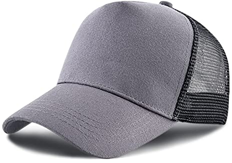 Baseballcap Meshcap Kappe 5 Panel Mesh Kappe Breathable Verstellbar Baseballmütze Truckercap für Herren und Damen (Grau Schwarz)