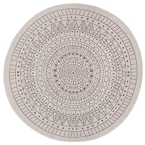 Northrugs Porto In- und Outdoor Teppich Rund – Runder Wendeteppich Wasserfest Mandala Design Flachgewebe Teppich Wetterfest für Balkon, Terrasse, Garten, Wohnzimmer in Linen, ⌀100cm