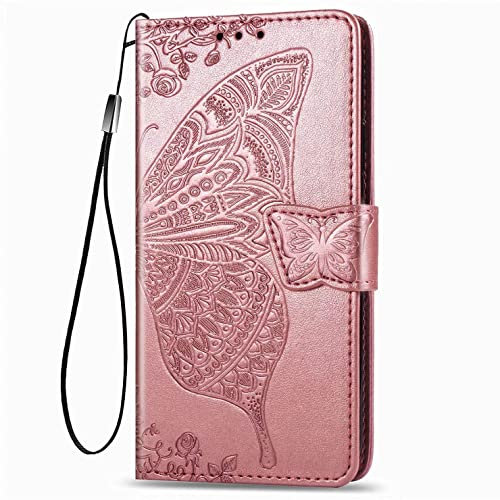 ILING Cover per TCL 40SE Cover, Custodia Chiusura Magnetica Flip Case Stile, Pelle PU Farfalla Sbalzato con Supporto di Stand&Carte Slot (Oro Rosa)