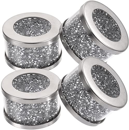 CHAMEEN 4 Stück Diamant Glas Serviettenhalter Edelstahl Kristall Serviettenringe Tuchhalter Serviettenschnallen Party Silber