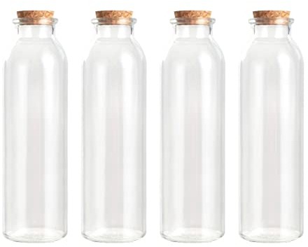 Magic Season Decorative Glass Bottle with Cork Stoppers (350 ml Round Bottles / 4 Pcs)