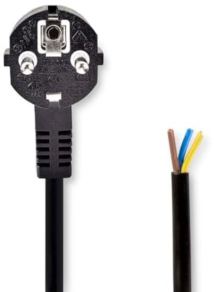 Power Cable | Protective Contact Plug | Open | 3.00 m | Angled | 3 x 1.00 mm² | Copper | Round | Nickel | H05VV-F 3G1.0 mm² | PVC | Power Plug: Type F (CEE 7/7) | Mains Power Supply | 250 V ~ 50/60 Hz